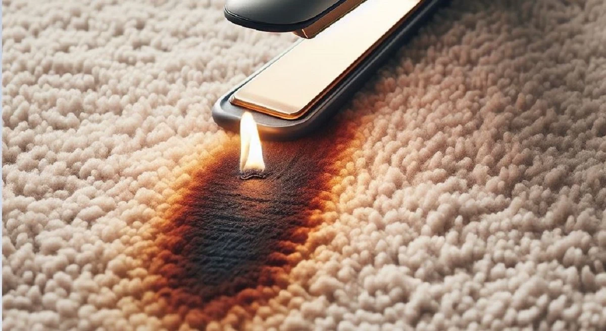 burnt carpet with hair straighteners